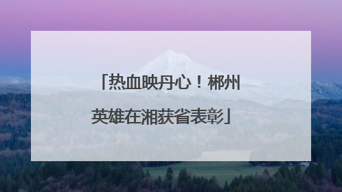热血映丹心！郴州英雄在湘获省表彰